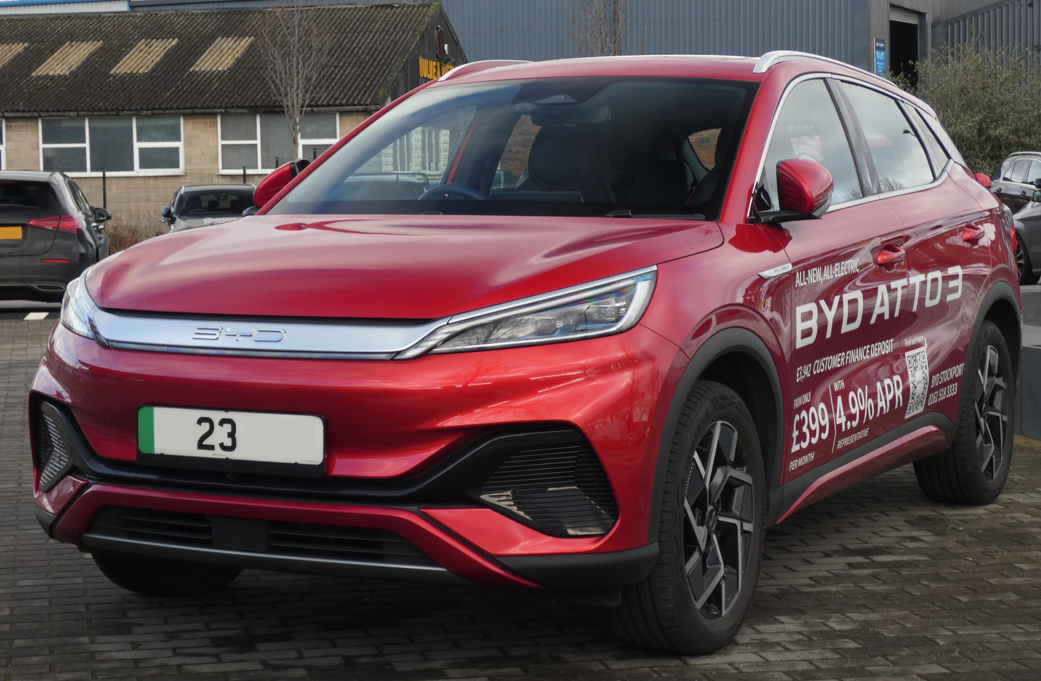 BYD Atto 3 Comfort 60 kWh electric SUV in Parkour Red, front view