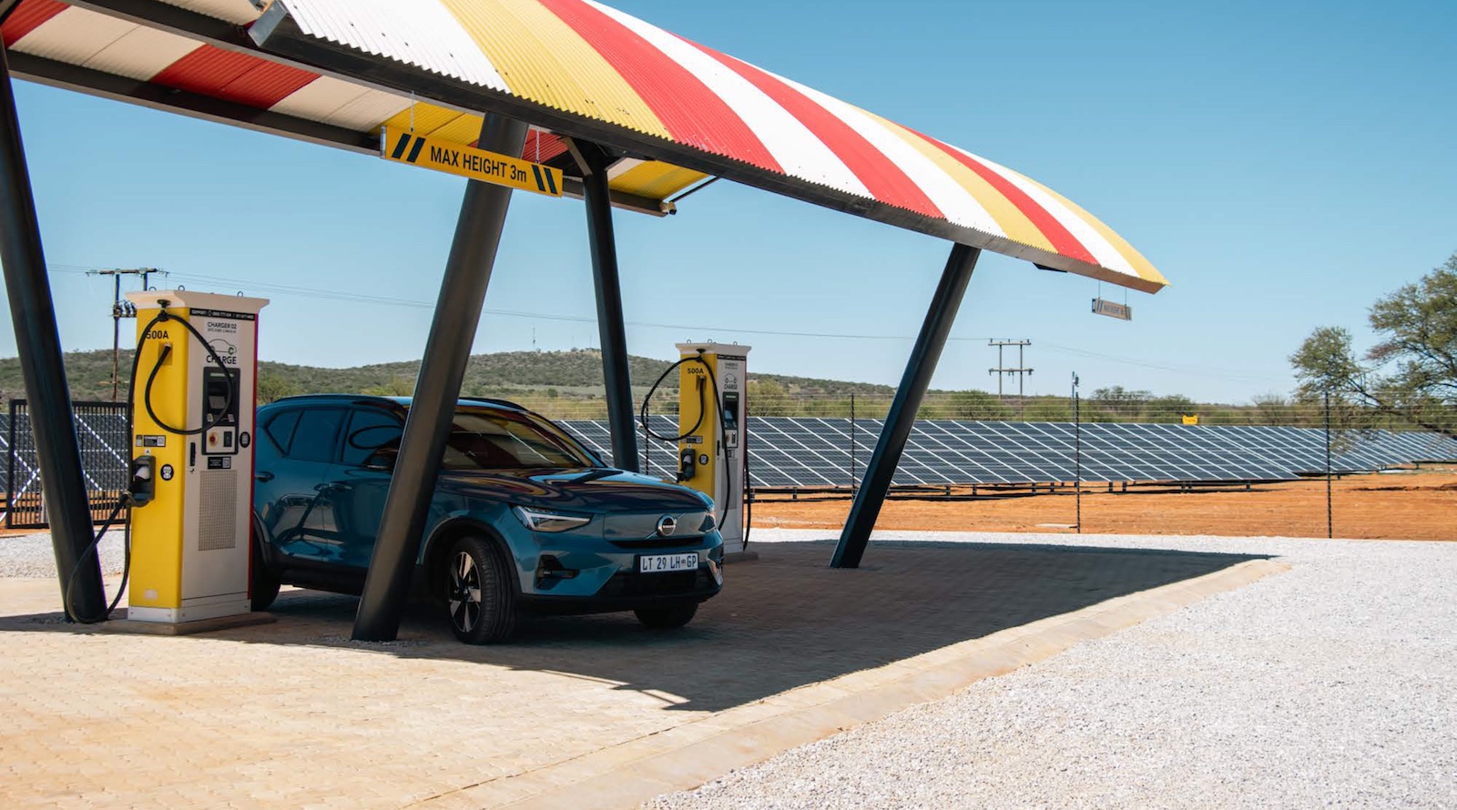 500 solar panels powering the CHARGE off-grid EV station in South Africa's North West province